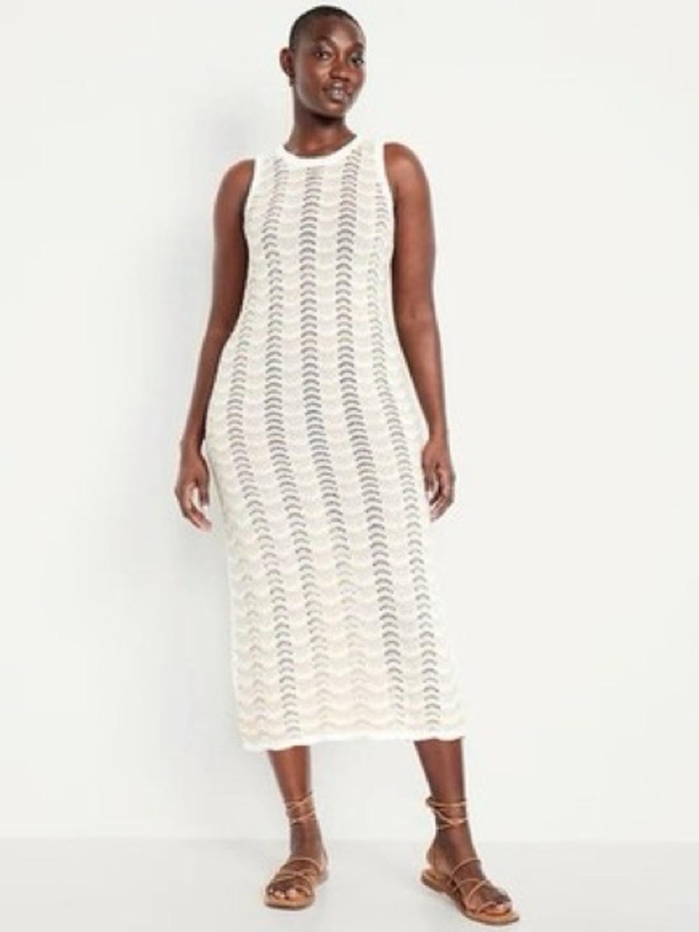 Old Navy Ivory Crochet Sleeveless Midi Dress